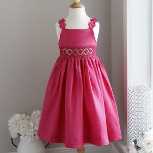 Pink LINEN Smocked Dress Luli & Me Sleeveless Vacation Party Portrait NWT LOVELY